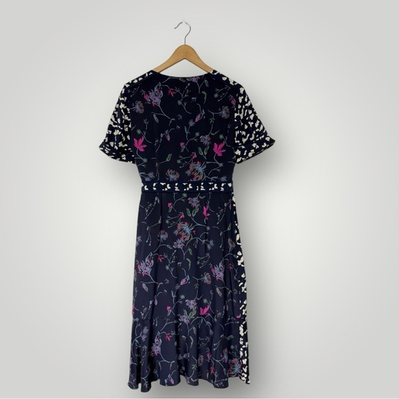 TANYA TAYLOR Luisa Mixed Print 100% Silk Wrap Dress Sz 6 Navy Pink - Picture 14 of 16